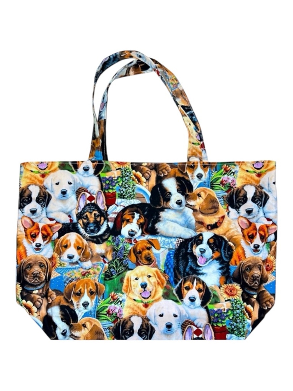 Hand Crafted Colorful Dog Print Tote Bag All Purpose Carry Shoulder Purse